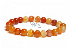 Agate orange bracelet elastic natural stone, ball 8 mm / 16 - 17 cm