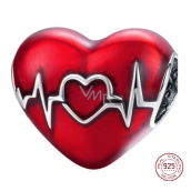 Charm Sterling silver 925 Red heart beating heart, bead on bracelet love