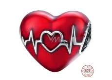 Charm Sterling silver 925 Red heart beating heart, bead on bracelet love