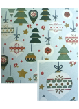 Nekupto Dárkový balicí papír vánoční 70 x 1000 cm Světle modrý stromečky, baňky