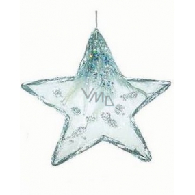 Silver star with feather and sequins for hanging 20 cm
