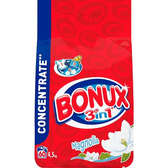 Bonux Magnolia 3in1 washing powder 60 doses of 4.5 kg