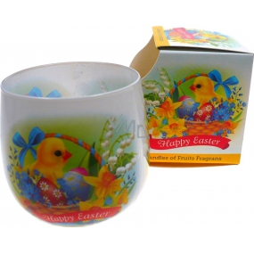 Santo Candles Happy Easter Chick and eggs in a basket scented candle in a glass of 100 g