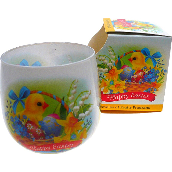 Santo Candles Happy Easter Chick and eggs in a basket scented candle in a glass of 100 g