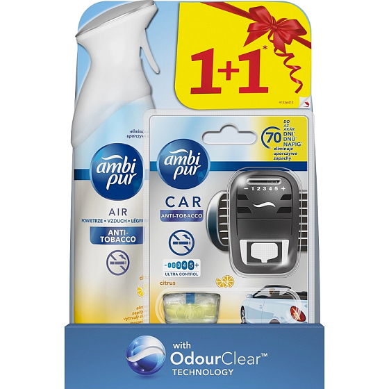 Ambi Pur Car Anti-Tobacco complete machine 7 ml + air freshener spray 300 ml, duopack