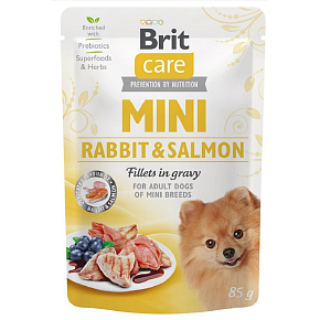 Brit Care Mini Rabbit & Salmon Fillets In Gravy complete super premium food for adult mini breed dogs pouch 85 g