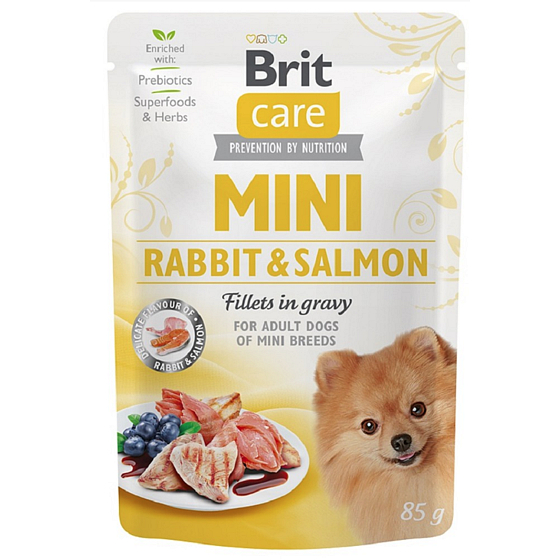 Brit Care Mini Rabbit & Salmon Fillets In Gravy complete super premium food for adult mini breed dogs pouch 85 g