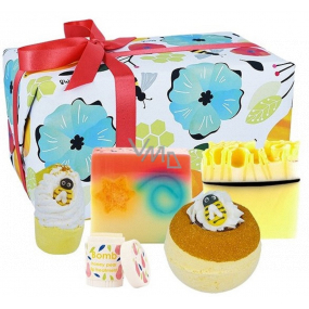 Bomb Cosmetics Beautiful honey - Bee-autiful sparkling ballistic bath ball 160 g + bath block 50 g + glycerin soap 2 x 100 g + lip balm 4.5 g, cosmetic set