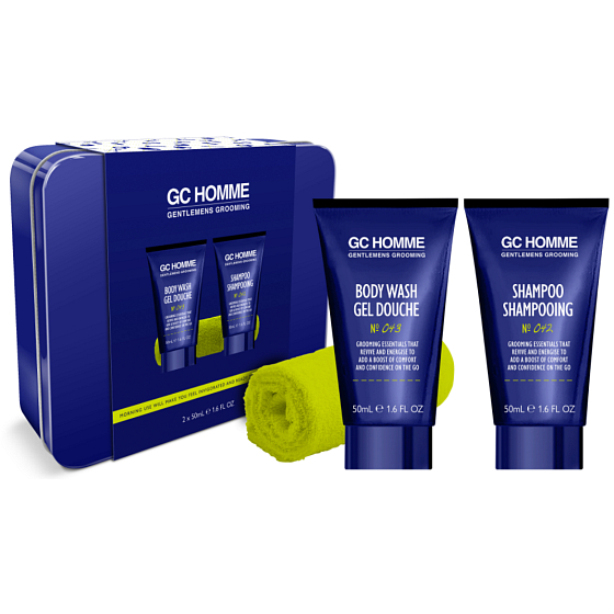 Grace Cole GC Sport shower gel 50 ml + shampoo 50 ml + washcloth + tin box, cosmetic set for men