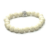 Lava white with royal mantra Om bracelet elastic natural stone, ball 8 mm / 16-17 cm, born of the four elements