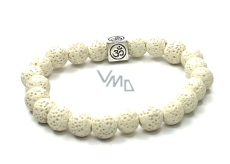 Lava white with royal mantra Om bracelet elastic natural stone, ball 8 mm / 16-17 cm, born of the four elements