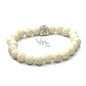 Lava white with royal mantra Om bracelet elastic natural stone, ball 8 mm / 16-17 cm, born of the four elements