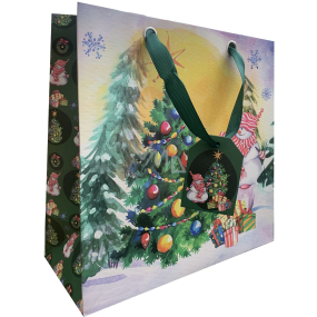 Nekupto Gift paper bag luxury 23 x 23 cm Christmas snowman with tree