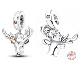 Charm Sterling silver 925 Deer with flowers, animal bracelet pendant