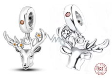 Charm Sterling silver 925 Deer with flowers, animal bracelet pendant