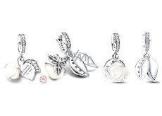 Charm Sterling silver 925 White rose in flower 2in1, love bracelet pendant