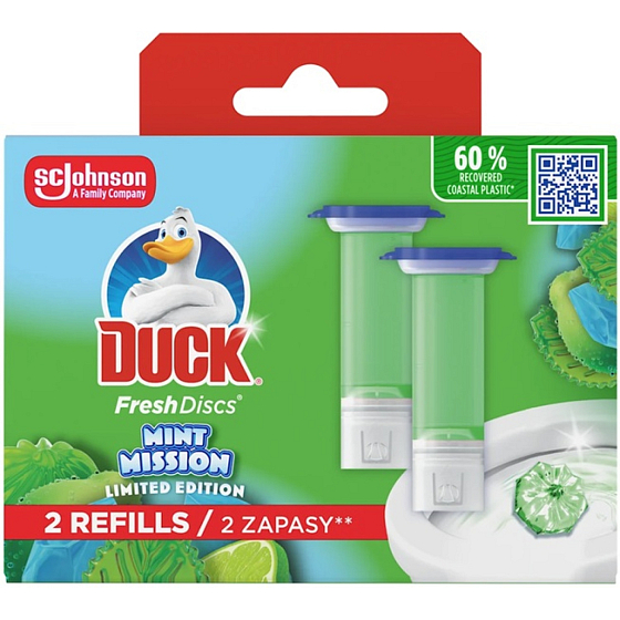 Duck Fresh Discs Mint Mission WC block with mint and lime fragrance replacement pack 2x36 ml