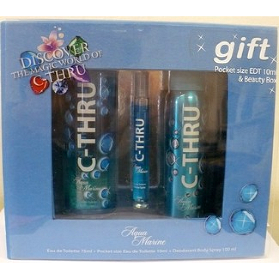 C-Thru Aquamarine Eau de Toilette 75 ml + Eau de Toilette 10 ml + Deodorant Spray 100 ml + Jewelry Box for Women Gift Set