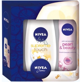 Nivea Pearl antiperspirant spray 150 ml + Supreme Touch shower gel 250 ml + cream 30 ml cosmetic set for women