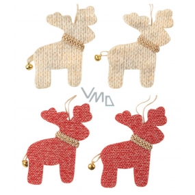 Reindeer knitted with bells for hanging 7 cm, 4 pieces in a bag
