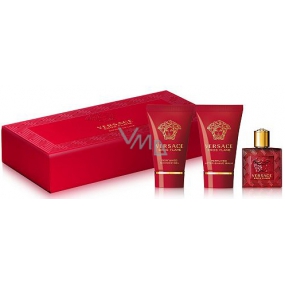 Versace Eros Flame perfumed water for men 5 ml + aftershave 25 ml + shower gel 25 ml, gift set of miniatures