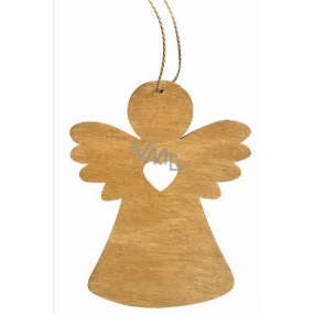 Wooden hanging angel, light brown 8 cm