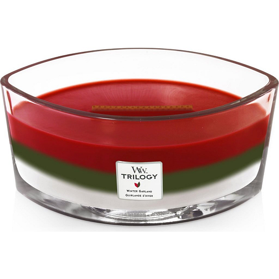 WoodWick Trilogy Winter Garland - Winter garland scented candle with wooden wide wick and boat lid 453 g