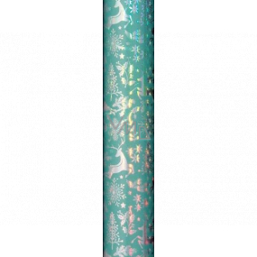 Zöwie Gift wrapping paper 70 x 150 cm Christmas Delicate and Dreamy green with deer, flakes and trees