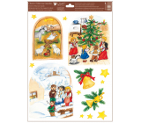 Window foil colored Czech Christmas - bell and trumpet 30 x 42 cm