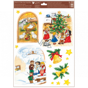 Window film without glue coloured Czech Christmas - bell and tube 30 x 42 cm