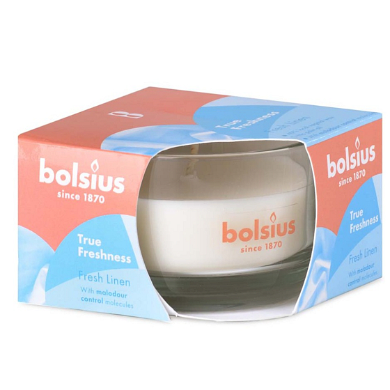 Bolsius True Freshness Fresh Linen - Fresh linen scented candle in glass 80 x 50 mm