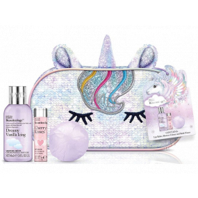 Baylis & Harding Beauticology Unicorn shower cream 60 ml + sparkling bath ball 45 g + lip balm 5 g + school pencil case, cosmetic set for children