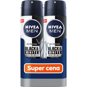 Nivea Men Invisible Black & White antiperspirant deodorant spray 2 x 150 ml, duopack for men
