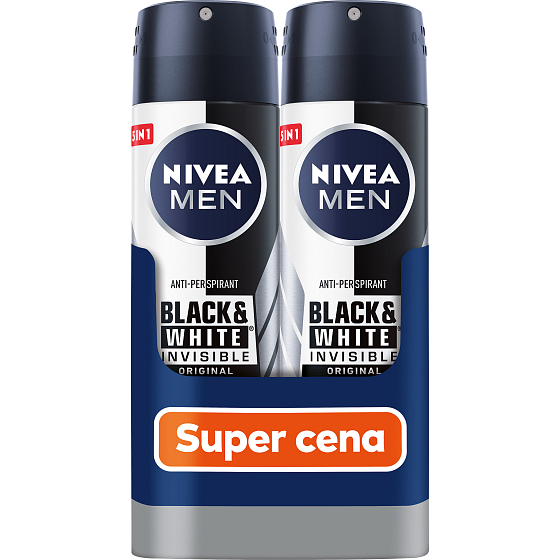 Nivea Men Invisible Black & White antiperspirant deodorant spray 2 x 150 ml, duopack for men