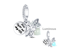 Sterling silver 925 Luminous - Firefly glowing in the dark - You are the light of my life, 2in1 pendant bracelet, animal
