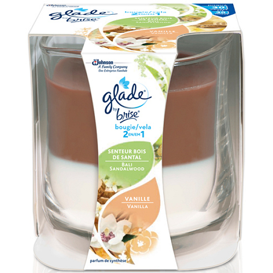 Glade by Brise 2in1 Sandalwood and Vanilla scented candle in glass, burning time up to 30 hours 135 g