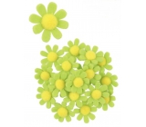 Felt flowers with green decoration sticker 3.5 cm in a box of 18 pieces