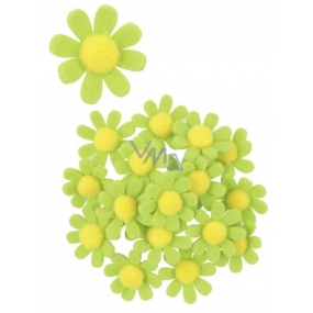 Felt flowers with green decoration sticker 3.5 cm in a box of 18 pieces
