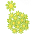 Felt flowers with adhesive green decorations 3.5 cm in a box of 18 pieces