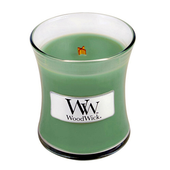 WoodWick White Willow Moss - Willow and Moss scented candle with wooden wick and lid glass small 85 g
