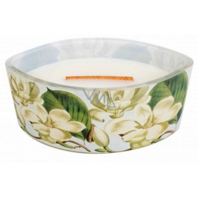 WoodWick Decal Magnolia - Magnolia flowers scented candle with wooden wide wick and lid glass boat 453 g