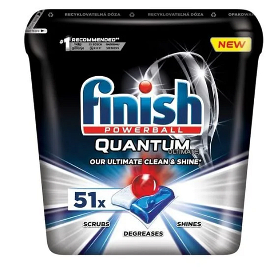 Finish Quantum Ultimate dishwasher tablets, protect dishes and glasses, deliver dazzling cleanliness and shine, 51 pieces