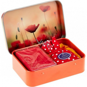 Esprit Provence Lavender toilet soap 60 g + lavender fragrance bag + tin box with a picture of poppy, cosmetic set for women