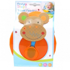 First Steps Travel Feeding Set Monkey orange bowl + spoon