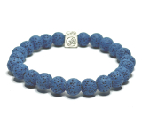 Lava dark blue with royal mantra Om, bracelet elastic natural stone, ball 8 mm / 16-17 cm, born of the four elements