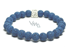 Lava dark blue with royal mantra Om, bracelet elastic natural stone, ball 8 mm / 16-17 cm, born of the four elements