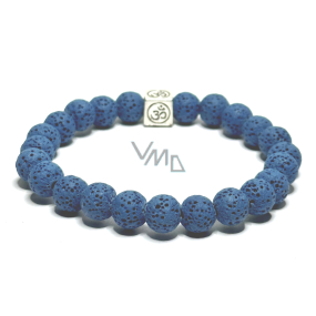Lava dark blue with royal mantra Om, bracelet elastic natural stone, ball 8 mm / 16-17 cm, born of the four elements