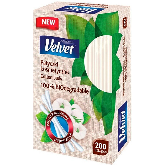 Velvet cotton buds in paper box 200 pcs