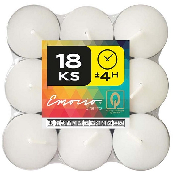 Emocio Tea lights white, burning time 4 hours 18 pieces
