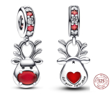 Sterling Silver 925 Red Nose Reindeer - Let your light shine, Christmas Bracelet Pendant